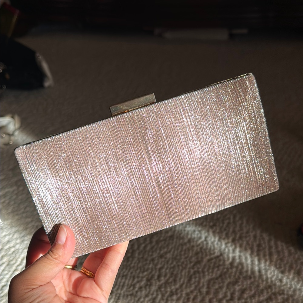 Elegant Evening Clutch silver / gold with long and short gold strap
